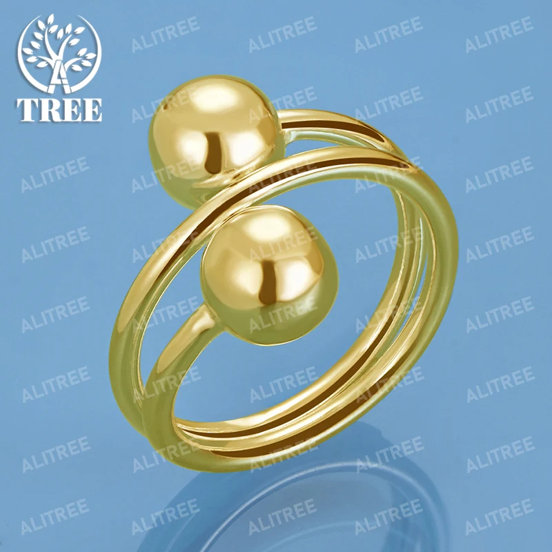 

ALITREE 18K Gold 925 Sterling Silver Double Headed Bead Rings For Women Party Wedding Fashion Jewelry Fine Luxury Open Ring Gift