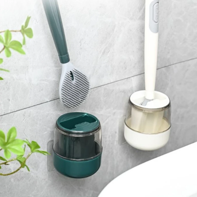 Toilet Brush Holder Set Silicone Toilet Brush Bathroom Scrubber Cleaner Toilet Brush Refillable Handle Dispenser Home Accessory