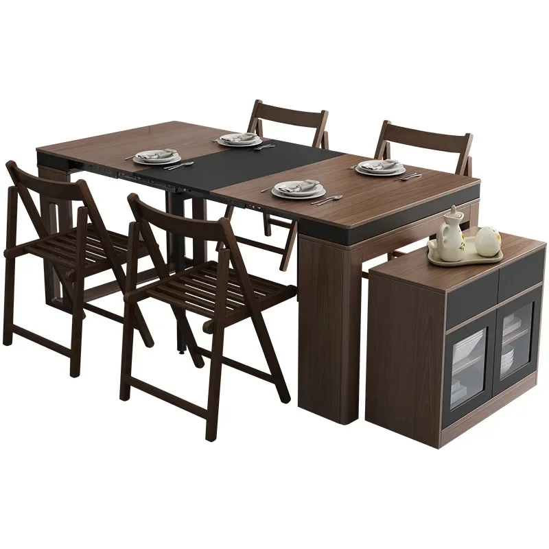 

Premium Light luxury small apartment retractable folding dining table household wholesale custom multi-functional storage