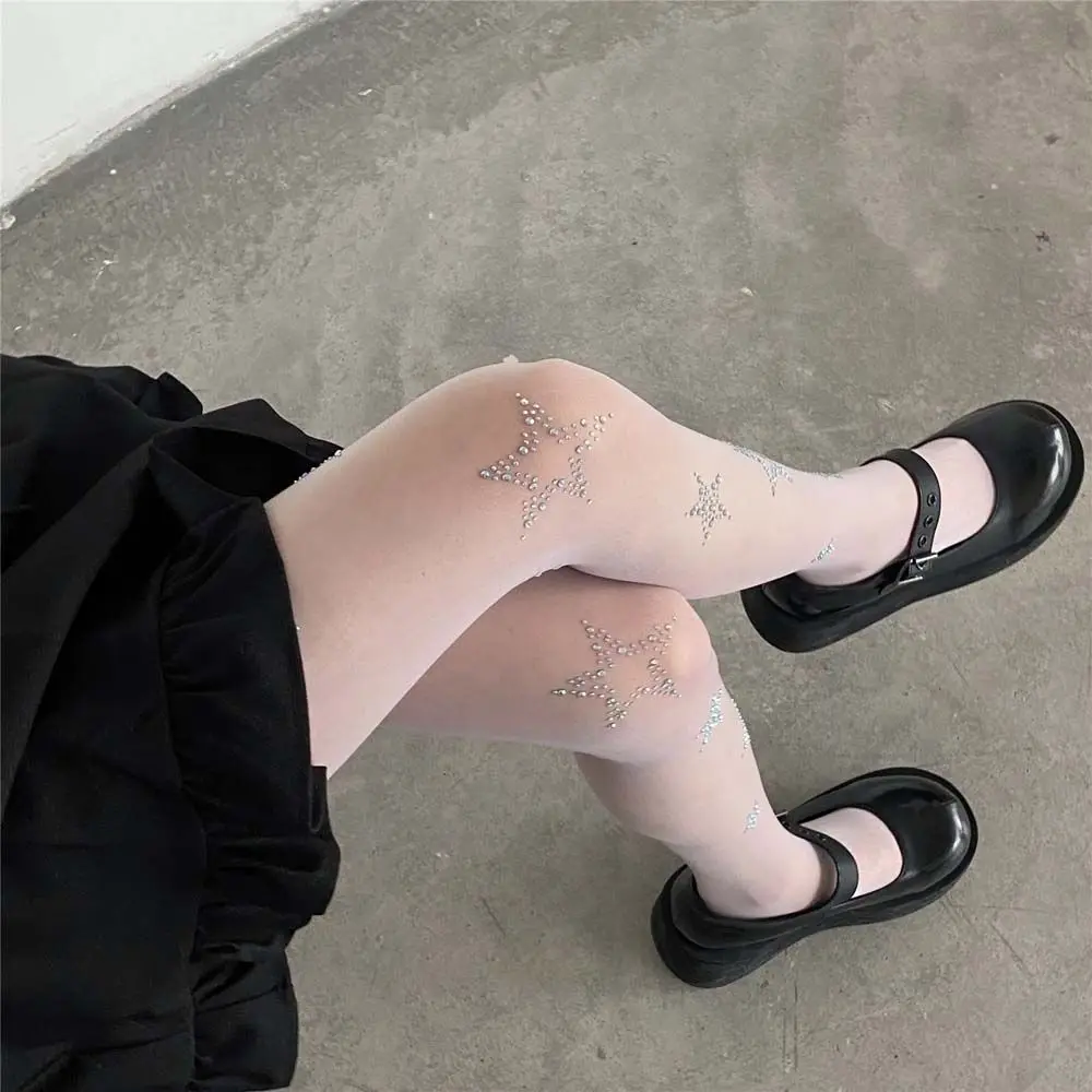 

Kawaii Ultra-thin Sexy Rhinestone Bow Nightclub Dress Up Mesh Lolita Female Stockings Body Stockings Pantyhose JK Tights