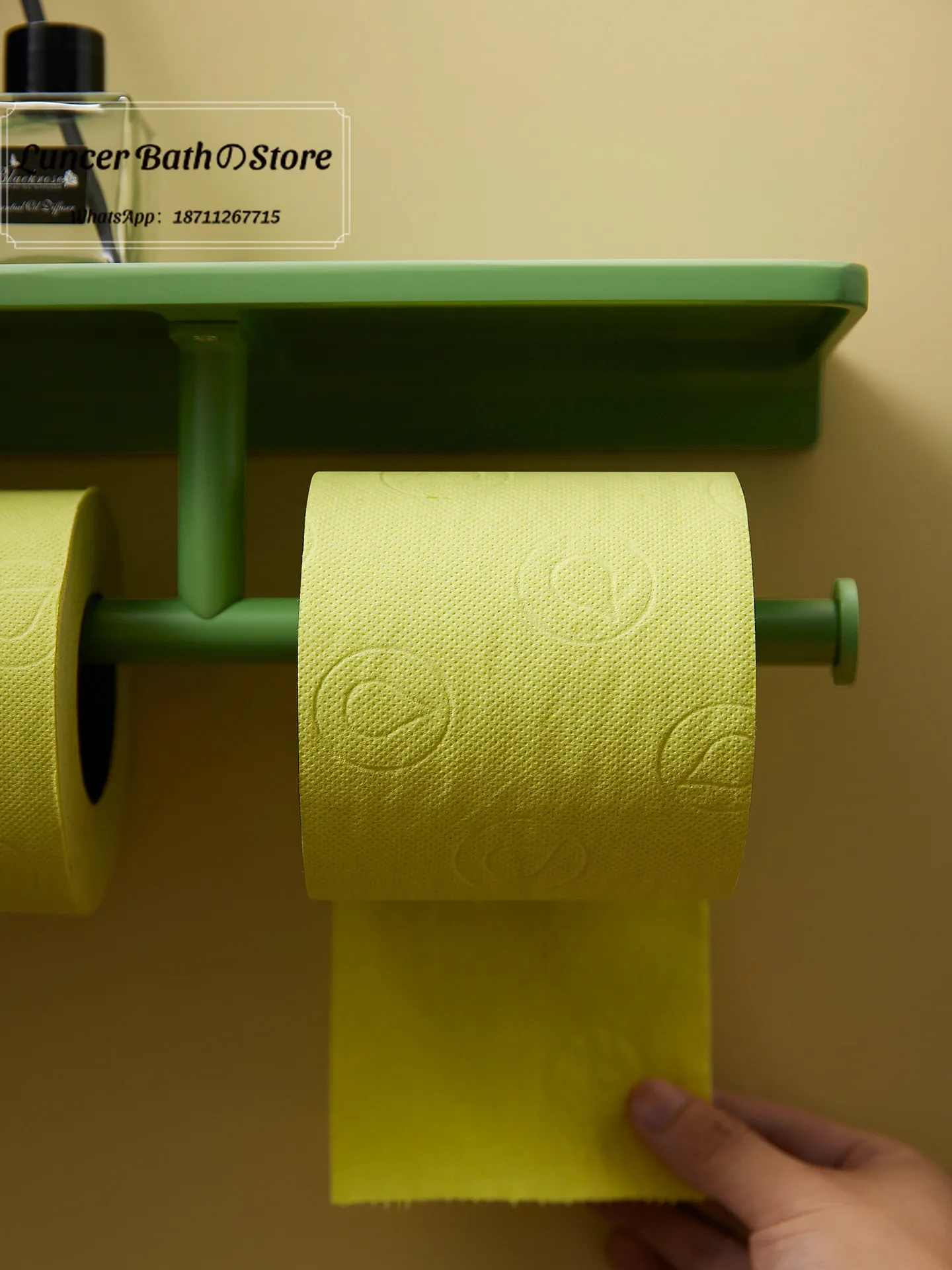 Matcha green tissue holder non-punching toilet roll holder storage toilet paper holder wall-mounted high-end hotel view 3