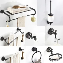 Black Brass Bathroom Accessories Hardware Set Towel Bar Rail Rack Toilet Paper Holder Toilet Brush Shower Soap Dish Holder