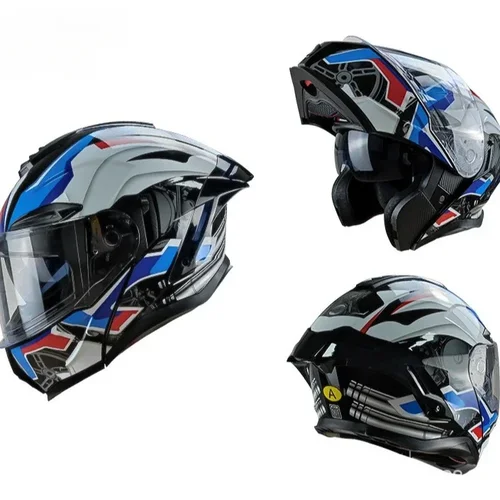 Imagen 2 del producto Casco de motocicleta abatible hacia arriba, casco de carreras todoterreno de doble lente de cara completa, Cascos para moto, casco de motocicleta aprobado por DOT para BMW