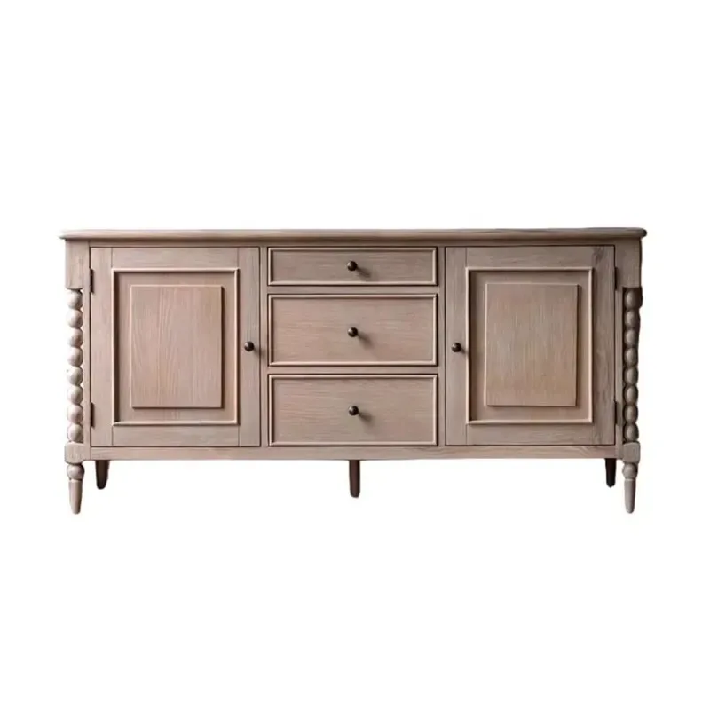 Modern traditional solid wood villa living room dining side cabinet locker with 3 drawers adjustable height wall cabinet