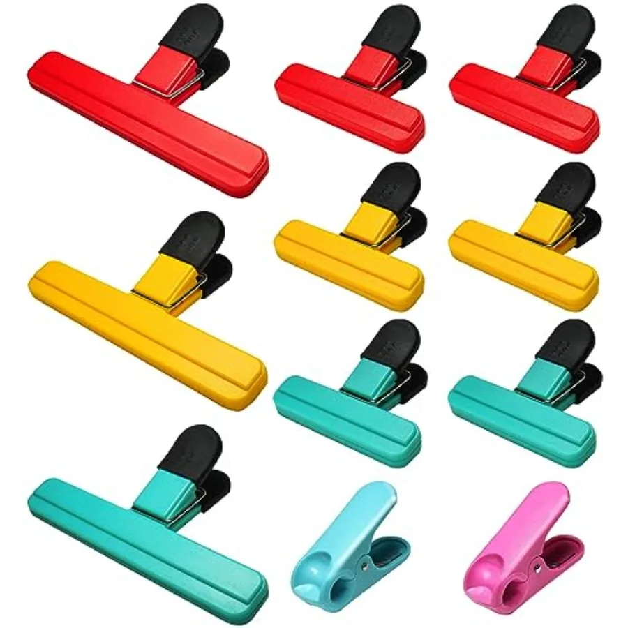 

Chip Clips Food Bag Clips for Food ages Chips Storage Bags Heavy Duty Snack Kitchen Potato 3 Large, 6 Small and 2 Round, Bright