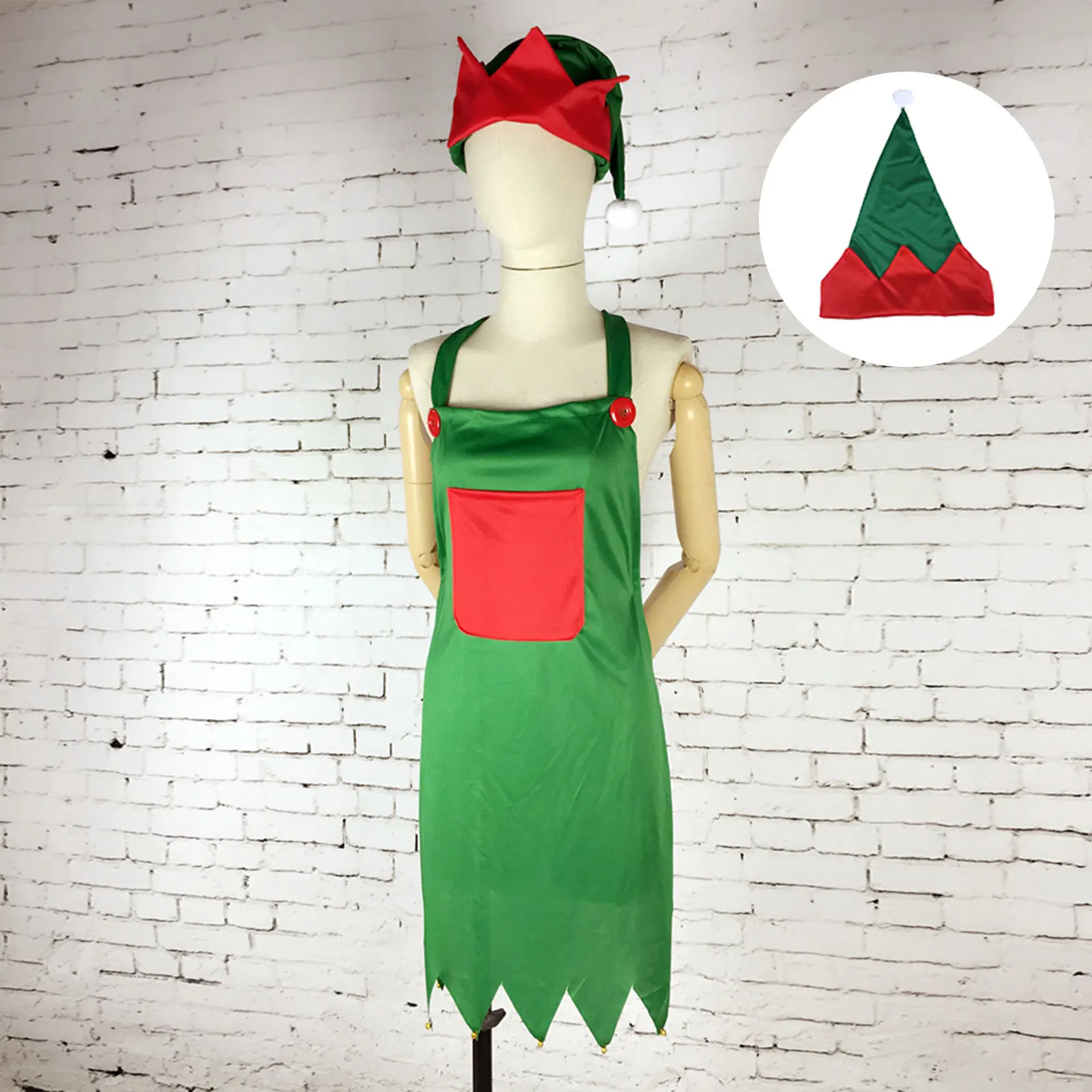 Non-woven Elf Decoration Skirt Christmas Apron Hat Festival Supplies Linen-cotton Fabric Kitchen Cloth Material Aprons