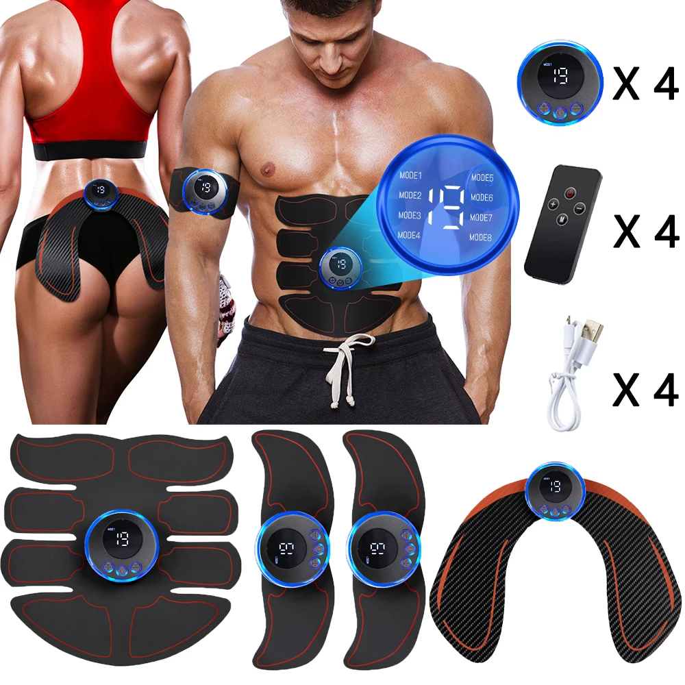 Estimulador muscular elétrico sem fio para fitness, pulsos abdominais, massagem almofada de treinamento, perda de peso adesivo, massageador