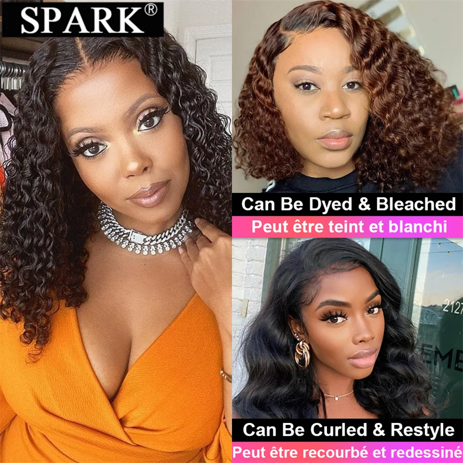 Human Hair Wigs For Women Brazilian Deep Wave Frontal Wig 180 Density Transparent 13x4 Lace Wig Jerry Curl Bob PrePlucked Remy