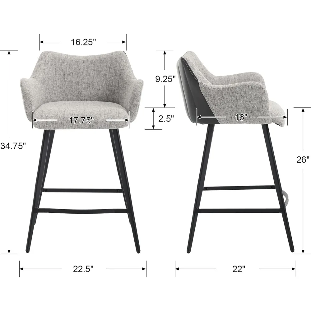 Color Block Bar Stools for Kitchen Island Barstools with Footrest Set of 2 Counter Height Bar Stool with Back and Metal Legs for