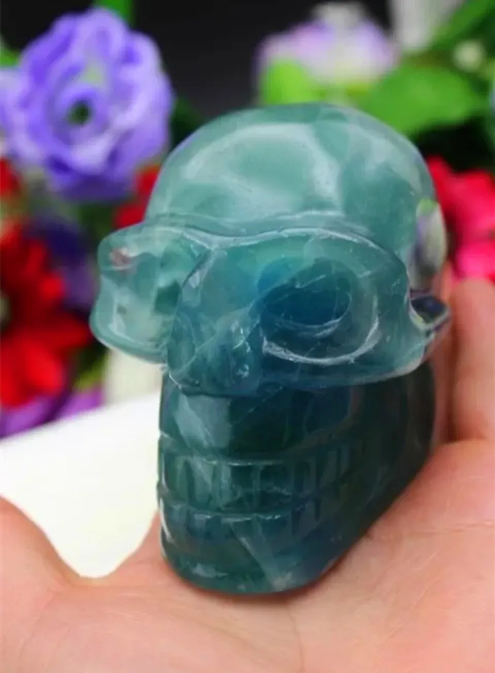 

580g natural energy quartz crystal Marine blue fluorite carved Reiki skull home decoration Chakra tablet and healing