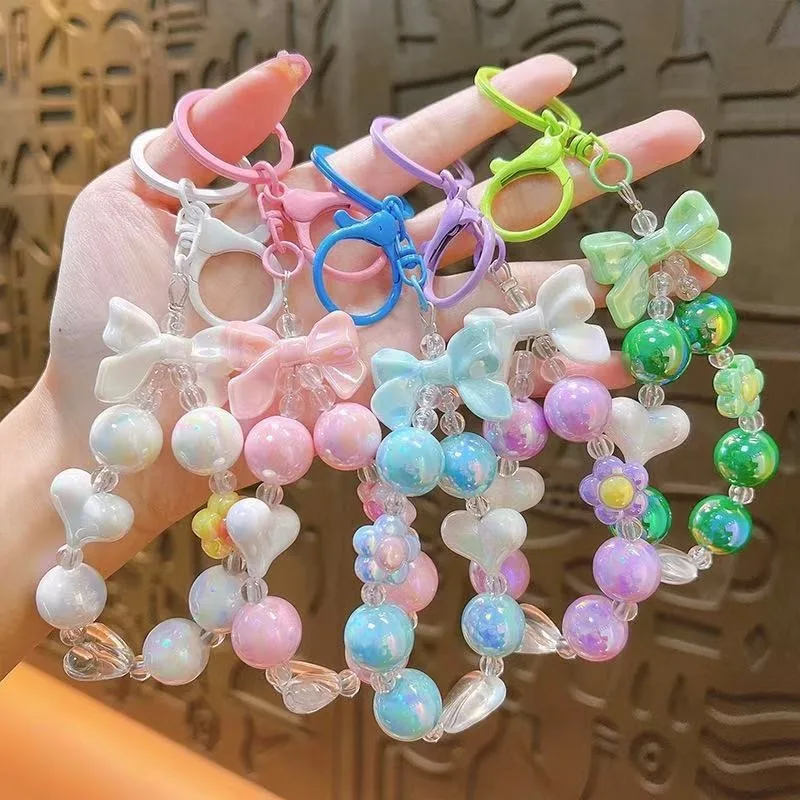 

INS Cute Colorful Acrylic Keychain Phone Wrist Strap Beaded Heart Chain Pendant for Bag Key Chain Crystal Hanging Ornament