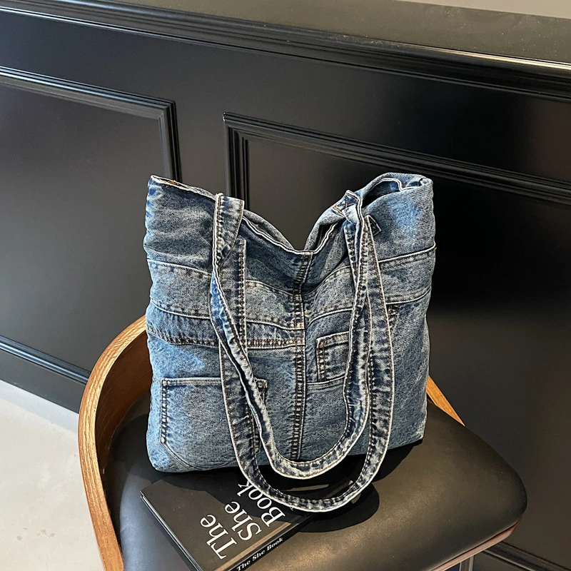 

2025 новые модные универсальные джинсовые женские сумки на плечо, большие вместительные повседневные женские сумки высокого качества в стиле ретро