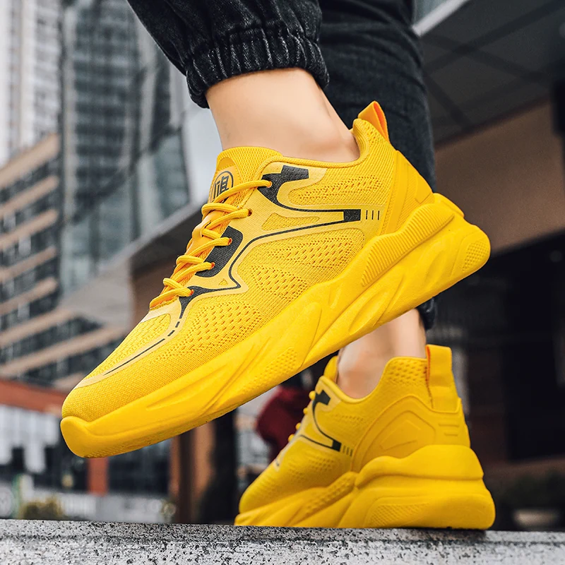 New Fashion Mens Yellow Casual Sneakers 2024 Platform Mesh Sneakers Men Training Jogging Shoes Designer Sport Athletic Shoes Men