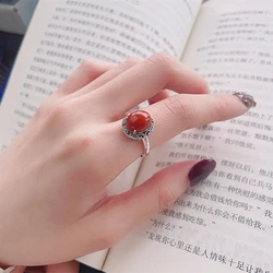 VOJEFEN 925 Silver Original Women's Engagement Rings Men Ruby Stone Love Retro Ring With Large Red Agate Luxury Quality Jewelry