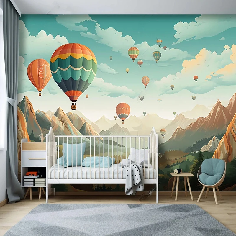 Custom Any Size Mural Wallpaper Cartoon Children's Room Kindergarten Dream hot air balloon Wall Painting Bedroom Background Wall