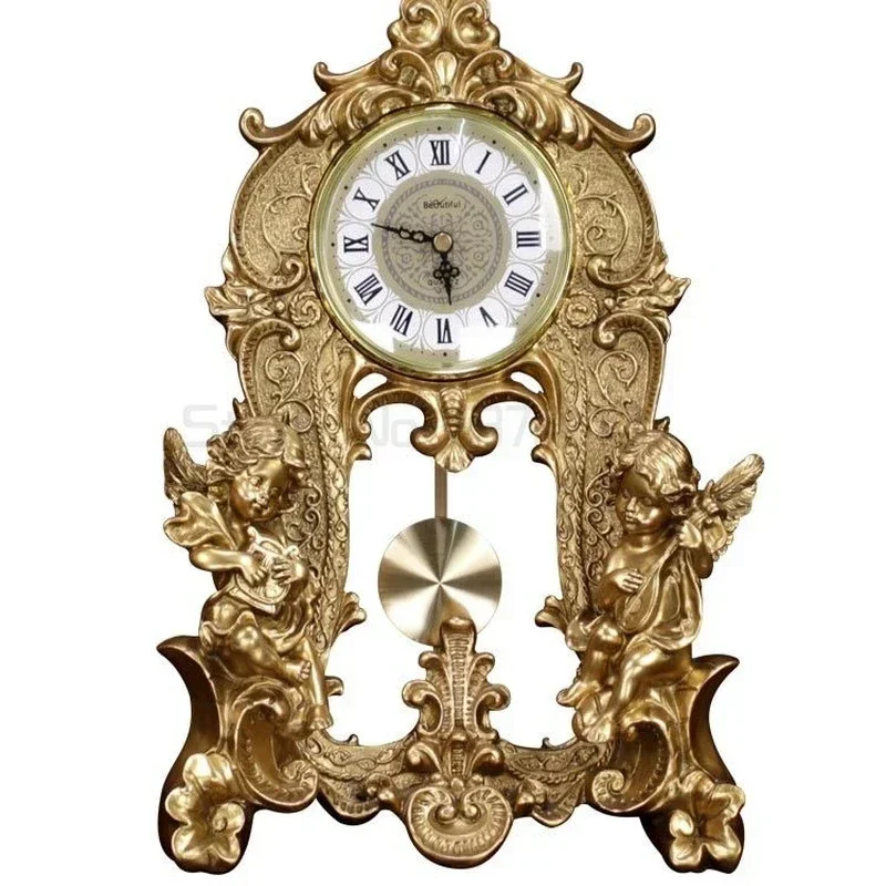 

European Style Home Decoration Angel Oendulum Clock Living Room Fireplace Luxury Retro Wine Cabinet Porch
