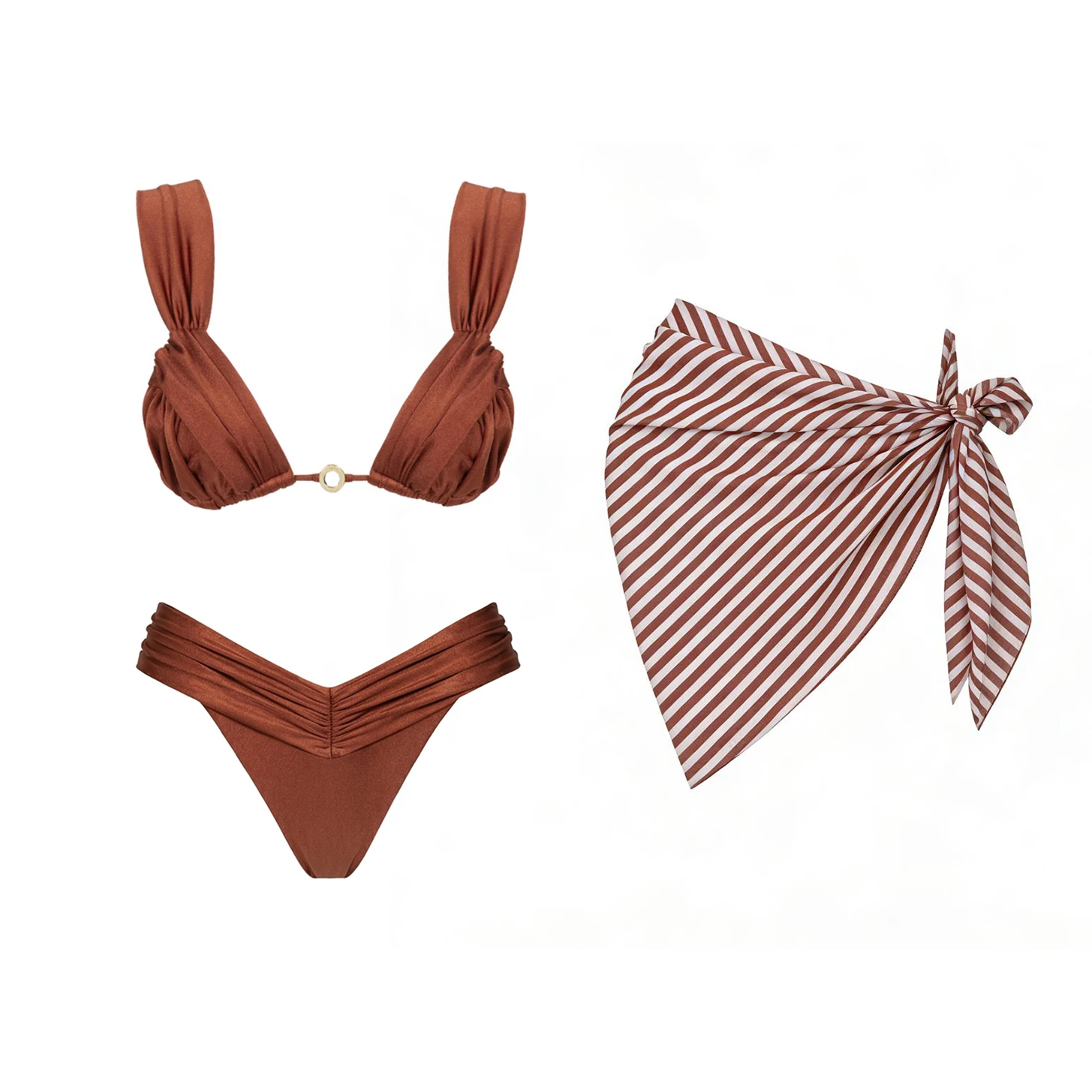 3Pcs Micro Bikinis Sexy Women Swimsuit 2026 New Swimwear Solid Swim Suit Female Bathing Suit Bandeau Biquini Beachwear Sarong