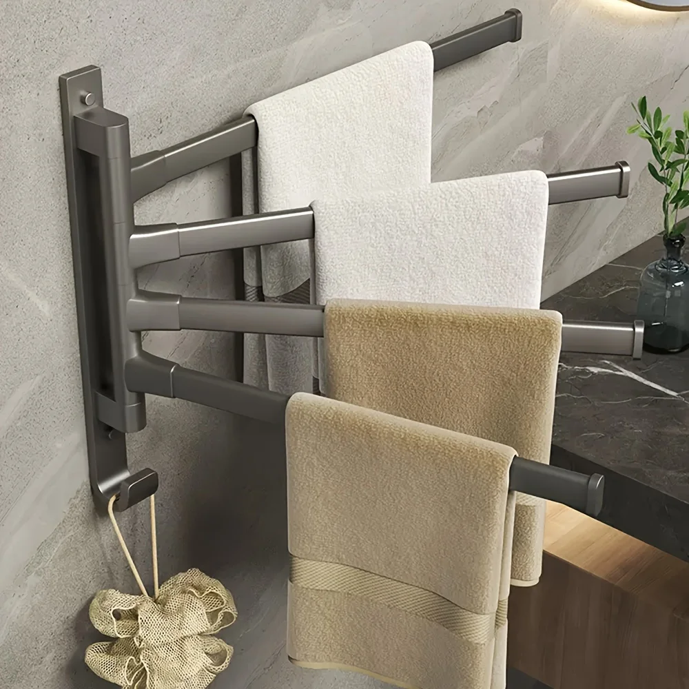 1pc Wall Mounted Rotating Towel Rack Multi Bathroom Holder Space Saving Corner Smooth Swivel Design Multiple Styles Available