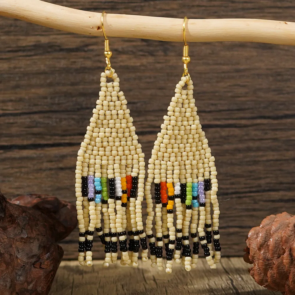 Rice bead earrings tassel irregularity design originality geometry Hand knitting Bohemia alloy fashion simple Beaded earrings