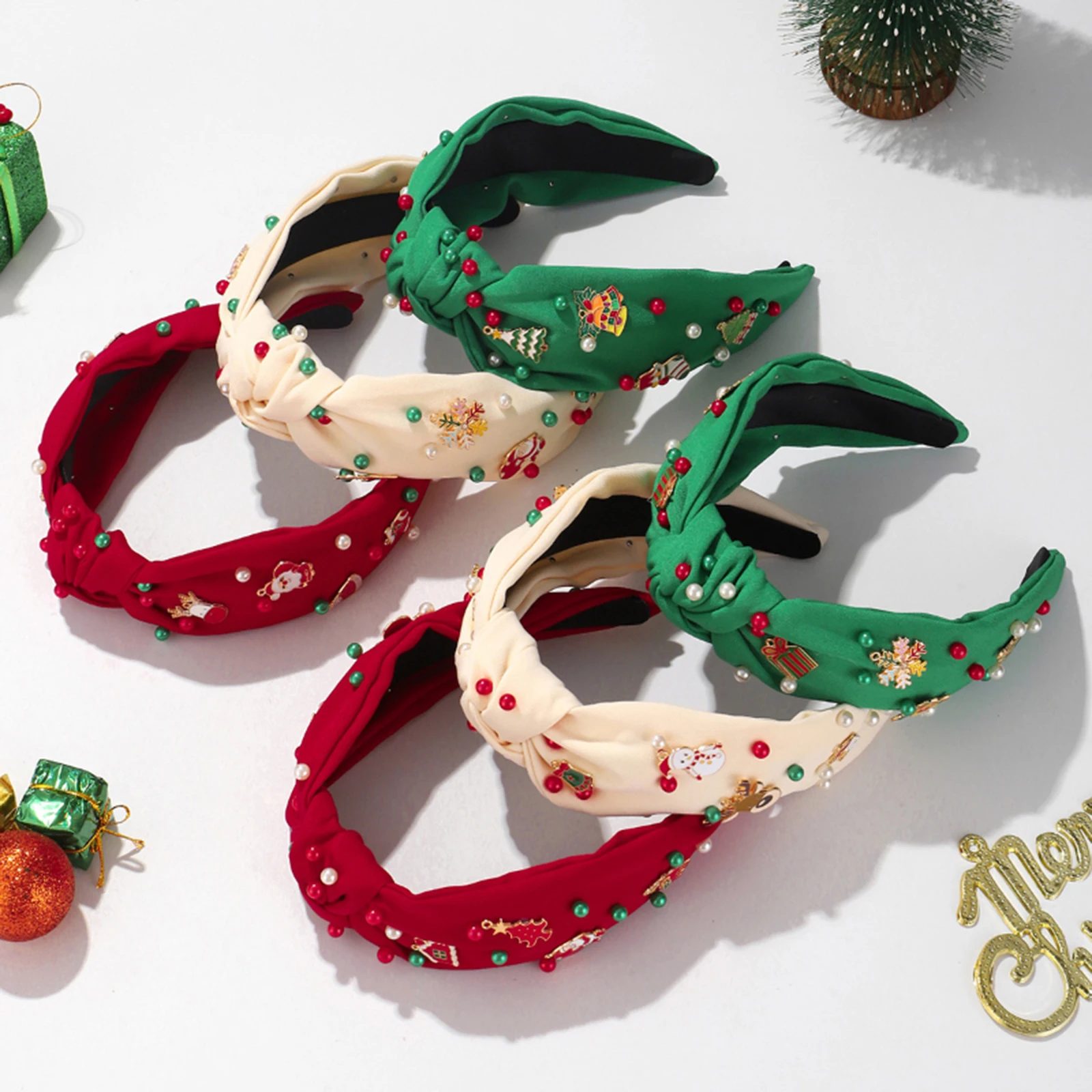 

Women Christmas Headband Pearl Hair Hoop Party Headpiece Wide Knot Headband for Adults