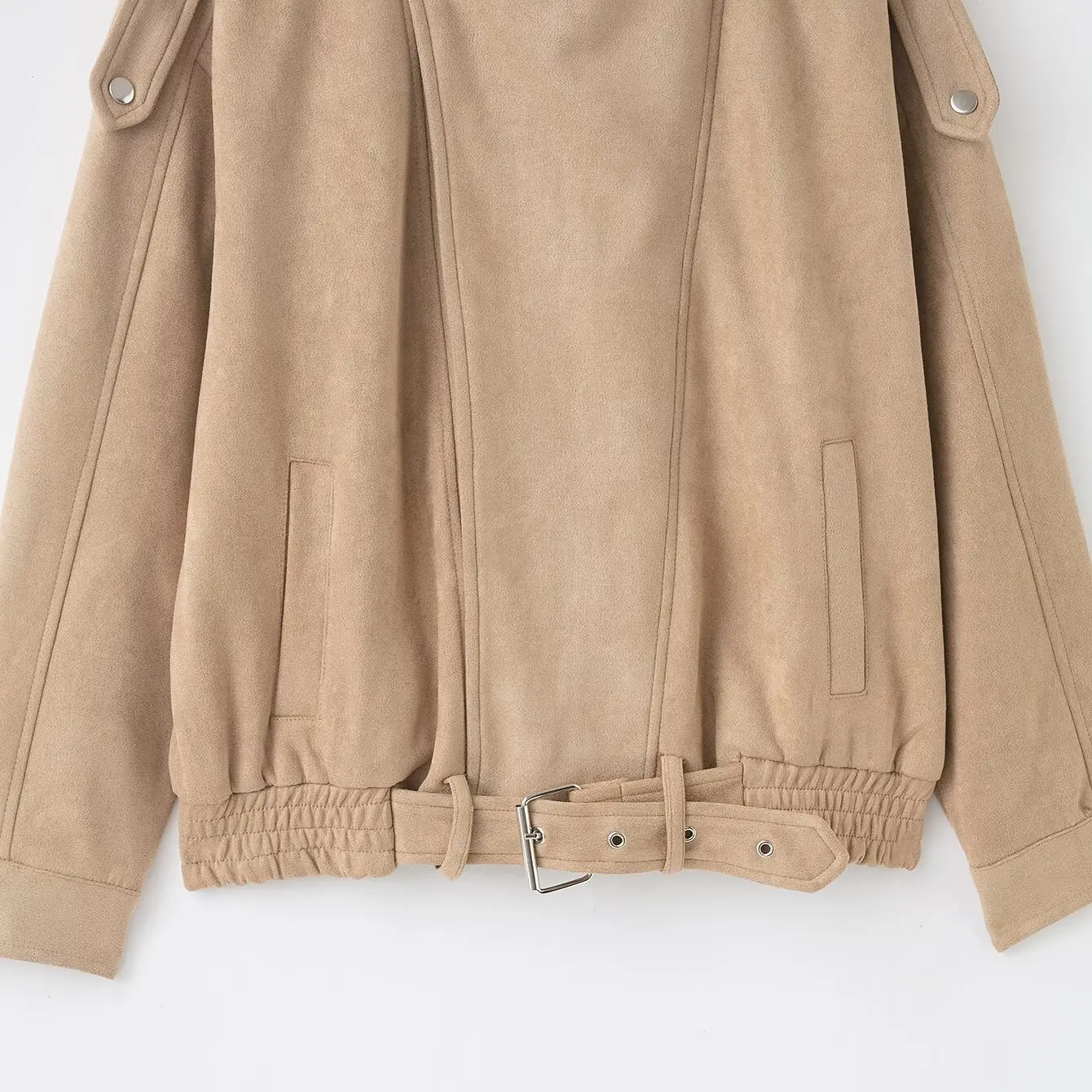 Faionable Suède Rits Jaet Dames Herfst Winter Nieuwe Collectie Bovenkleding Polyester Vezel Lange Sve Opstaande Kraag Jas