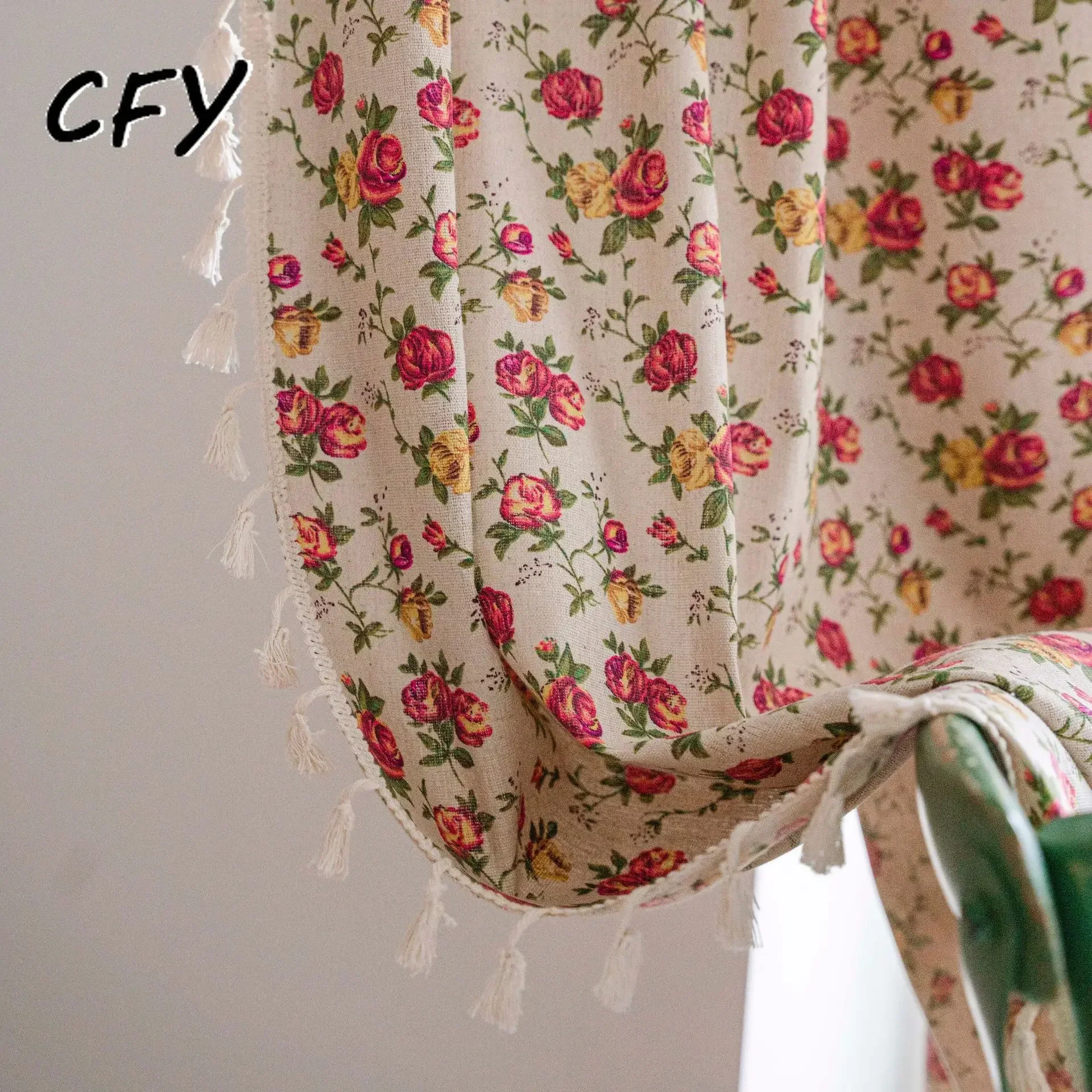 

Cotton Linen American Style Rose Print Bedroom Living Room Easy Drape for Living Room Blackout Thick Window Drapes