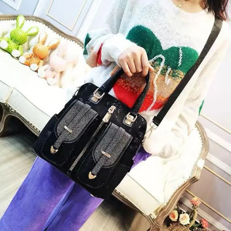 European  American fashion set auger sequins female bag leisure multi-purpose bag shoulder handbag BaoChao oblique satchel