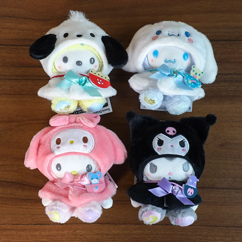 Creative Sanrio Cute Melody Kuromi Cinnamoroll 12cm Doll Clothes Cape Headgear Kawaii Pendant Cartoon Ornament Accessories Gift