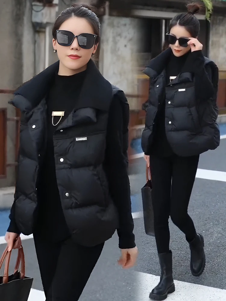 Women's Loose Knitted Slimming Patchwork Warm Vest Autumn Winter New Style Korean Version Fashion Outerwear Commute Style