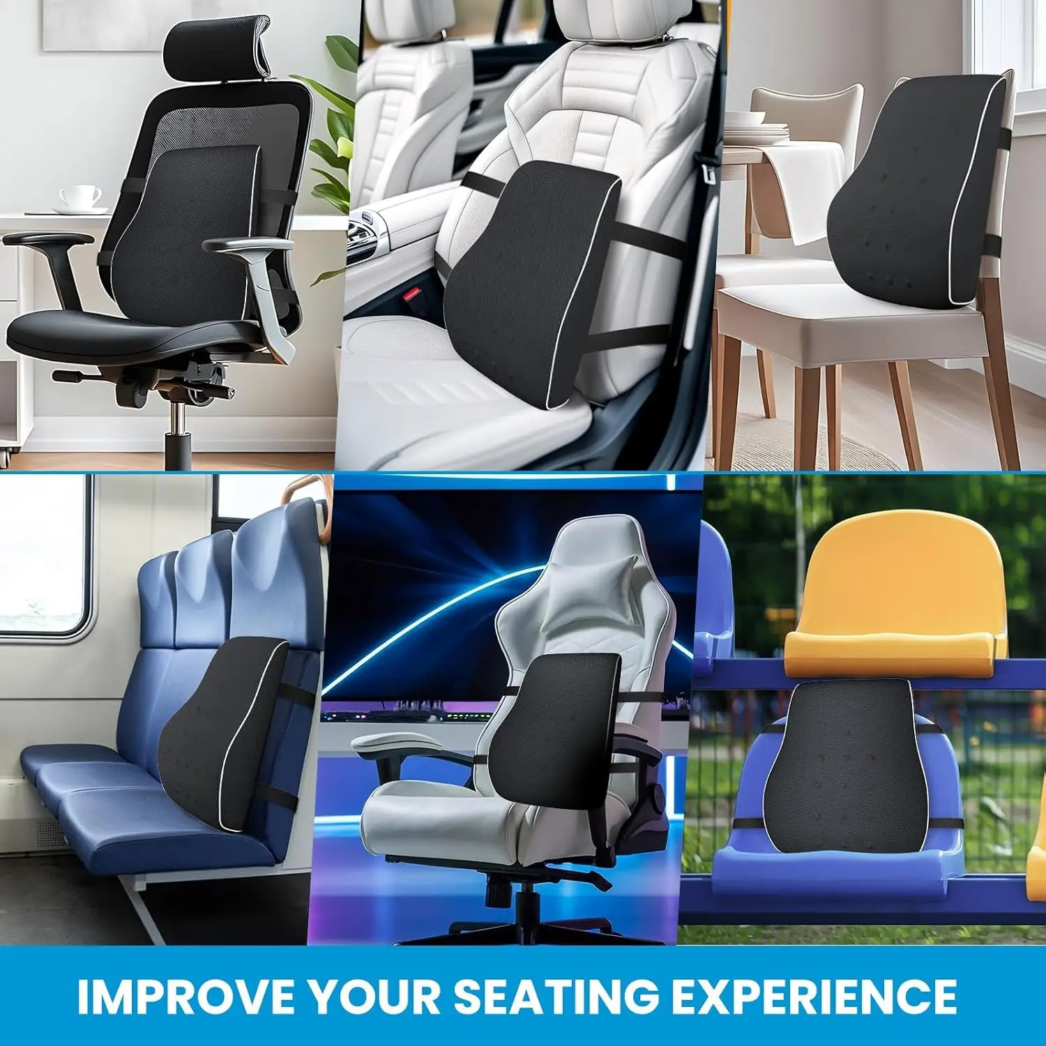 Lumbar Support Pillow for Office Chair & Car | Memory Foam Back Cushion for Pain Relief & Posture Support  Breathable Mesh Cover