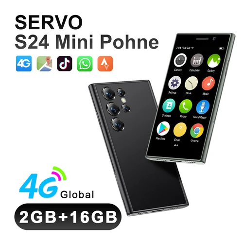 정품 SERVO S24 미니 4G 셀룰러 스마트폰, GPS, 안드로이드 10.0, 얼굴 인식, 소형 휴대폰 디스플레이, 2GB, 16GB, 2000mAh, 3 인치 