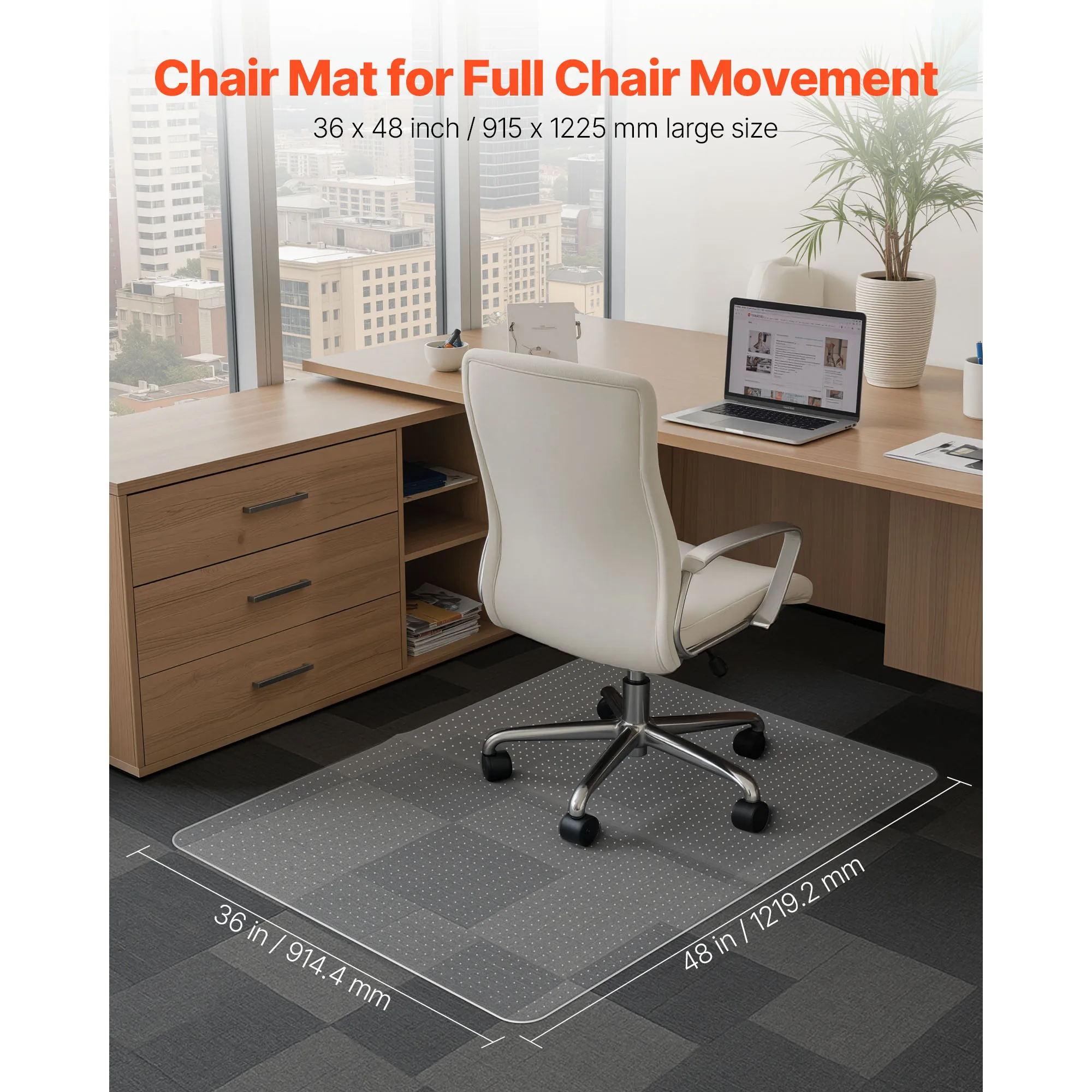 SucceBuy Chair Mat Plastic Floor Protector Rug with Studded Non-Slip & Easy to Clean Smooth Glide Under Desk Rug for Home Office