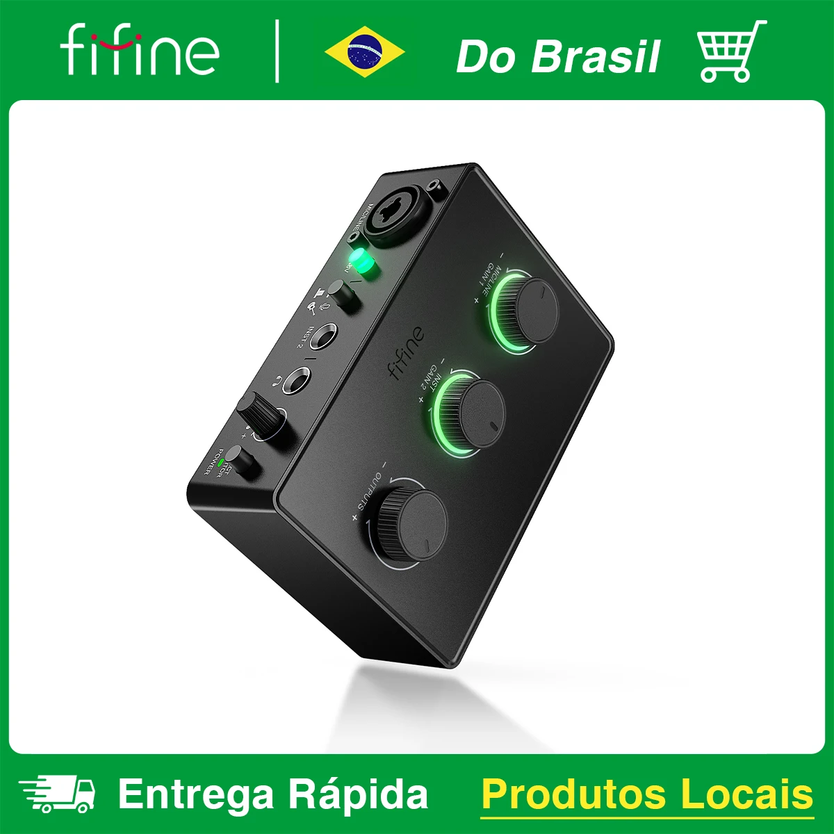 Mixer de áudio FIFINE SC1 com controle de ganho e alimentação fantasma de 48 V, microfone XLR e entrada de instrumento, ideal para podcasting/gravação - Ampli1