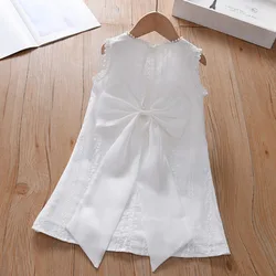 2025 New Summer 2-10Yrs Baby Girl Birthday Wedding Party Dress Sleeveless Cotton Solid Color Dress Kids Princess Dresses