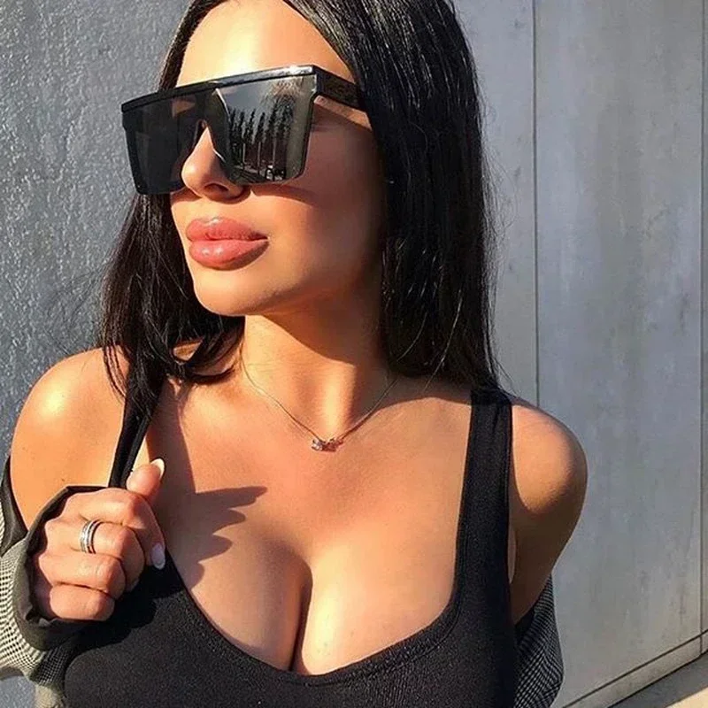 New Black Square Sunglasses Woman Big Frame Fashion Retro Mirror Sun Glasses Female Brand Vintage Lady Lunette De Soleil Femme