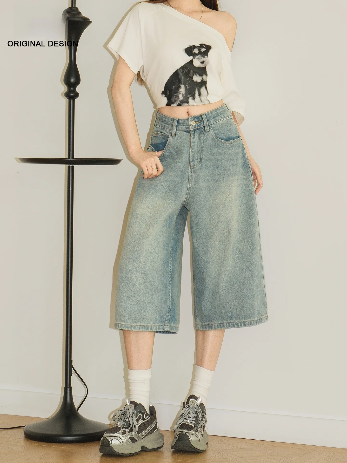 

Loose Straight Leg Jeans Women's Cream Blue American Style Retro Hot Girl Seven-Foot Pants Summer Slimming Casual Jeans