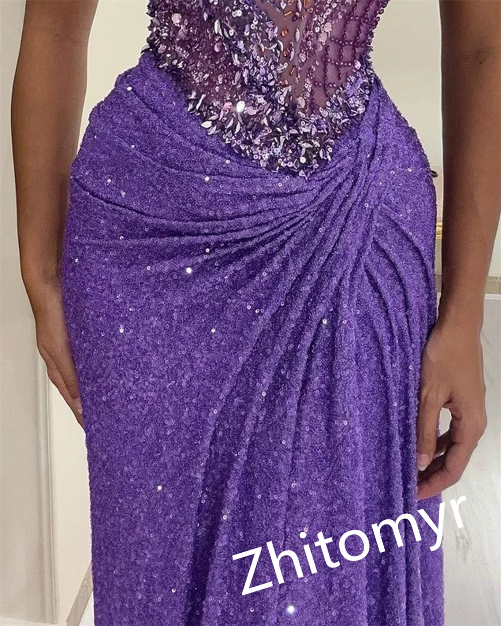 Fashion Customized Strapless A-line Anke length Prom Dresses Beading Sequins Taffeta Evening robe femme soirรฉe