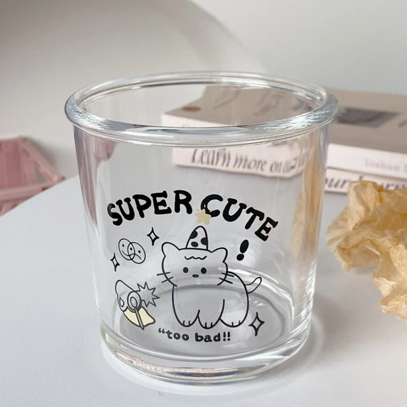 

Korean Style Cute Transparent Glass Cup Kawaii Cartoon Water Juice Breakfast Coffee Tea Milk Beer Cup Portable Drinkware Mugs