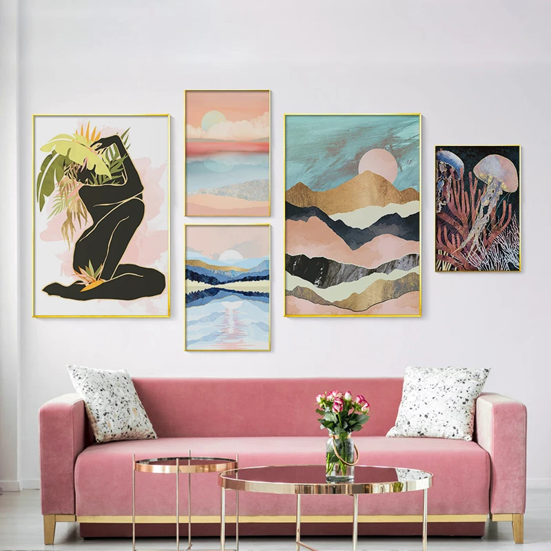 Nordic Night Sky Poster and Print Abstract Landscape Canvas Painting Wall Art Pictures for Living Room Bedroom Home Decor
