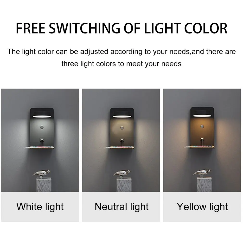 ABZV-Reading Wall Light with USB Port Charging Creative Rack Bedside Lamp with Switch -Black