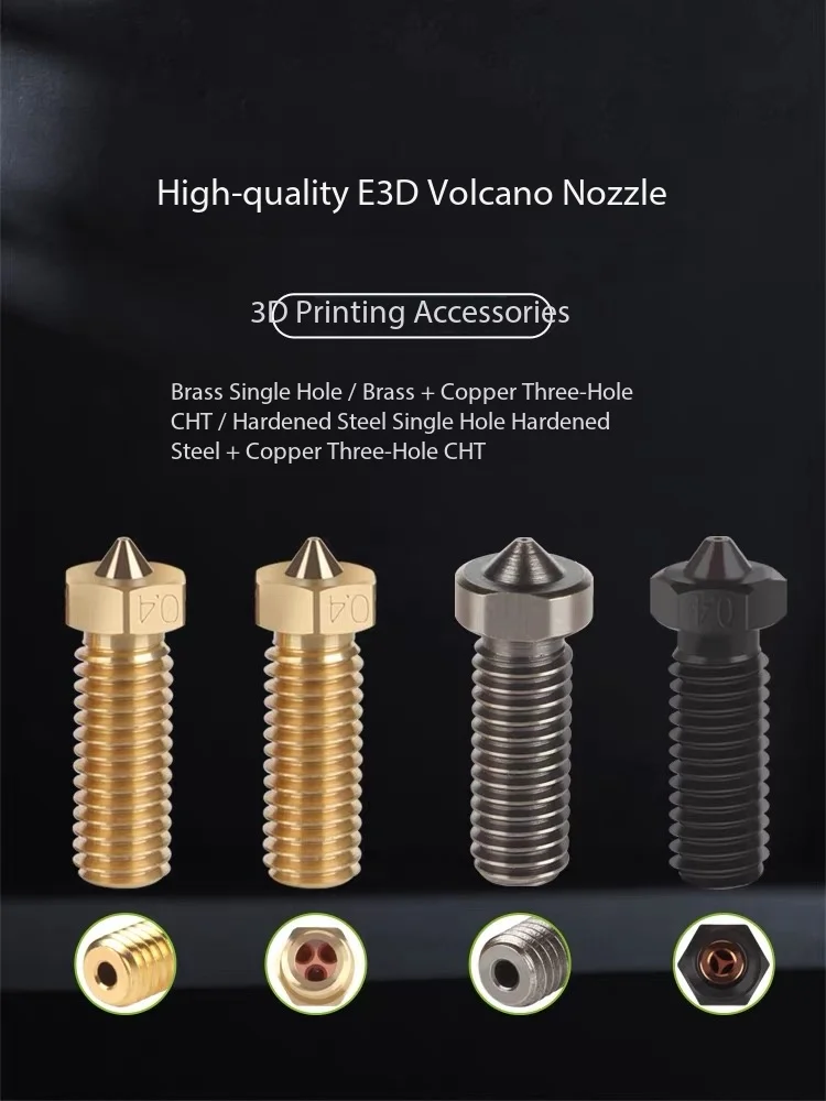 CHT High Flow Extended Volcano Nozzle E3D Hotend Print Head Brass Hardened Steel Wear Resistant High Hardness For 1.75mm Filamen