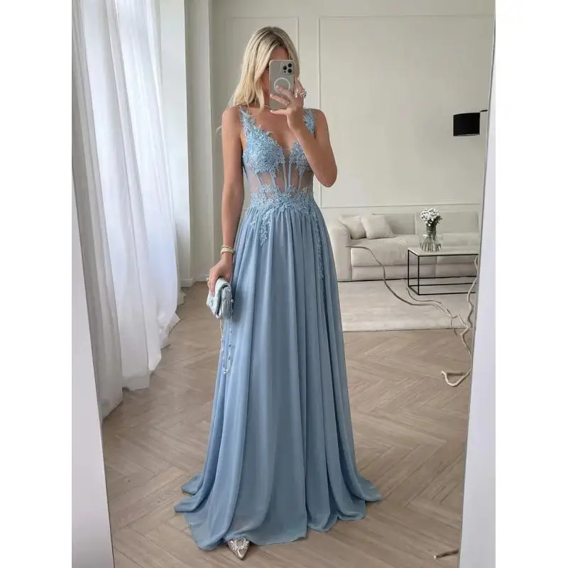 

MisShow 3D Floral Lace Bohemian Maxi Dress with Fish Bone for Women Sexy Spaghetti Straps V Backless Boho Female Party Dresses