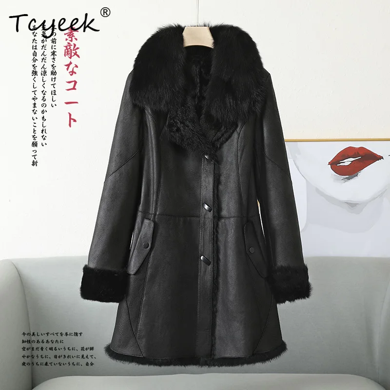 Tcyeek ฤดูใบไม้ร่วงฤดูหนาวเกาหลีรุ่นกระต่ายขนสัตว์แบบบูรณาการ Fox ขนสัตว์ขนาดกลางยาวผู้หญิงเสื้อขนสัตว์ Fourrures Femme