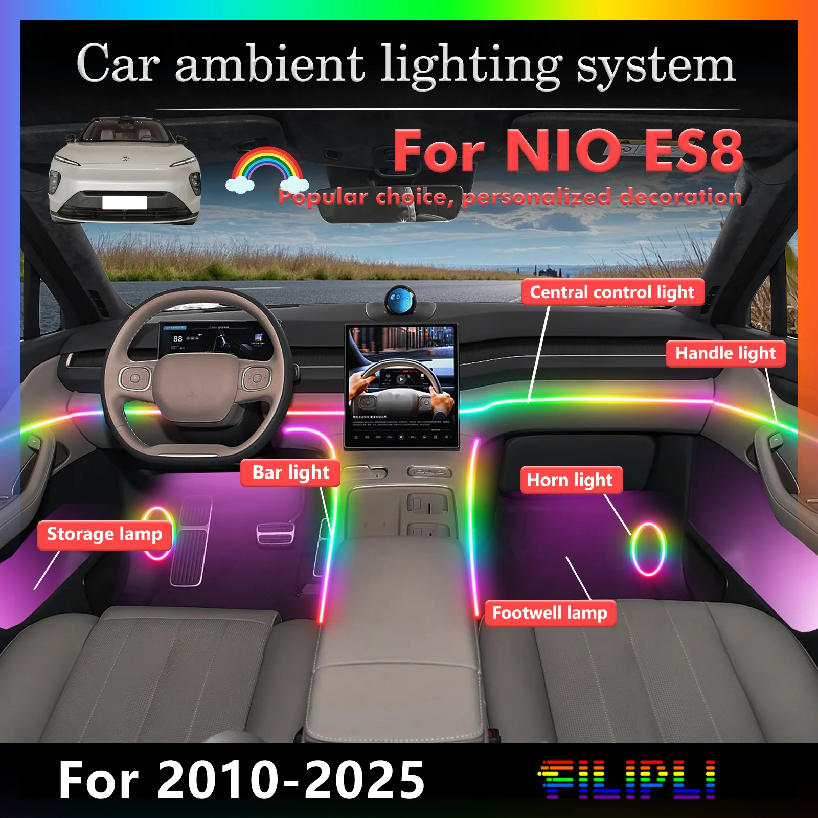 

For NIO ES8 Smart Remote Control Car Interior Ambient Light RGB 64 Colors LED Energy Saving Efficient Lamp Set