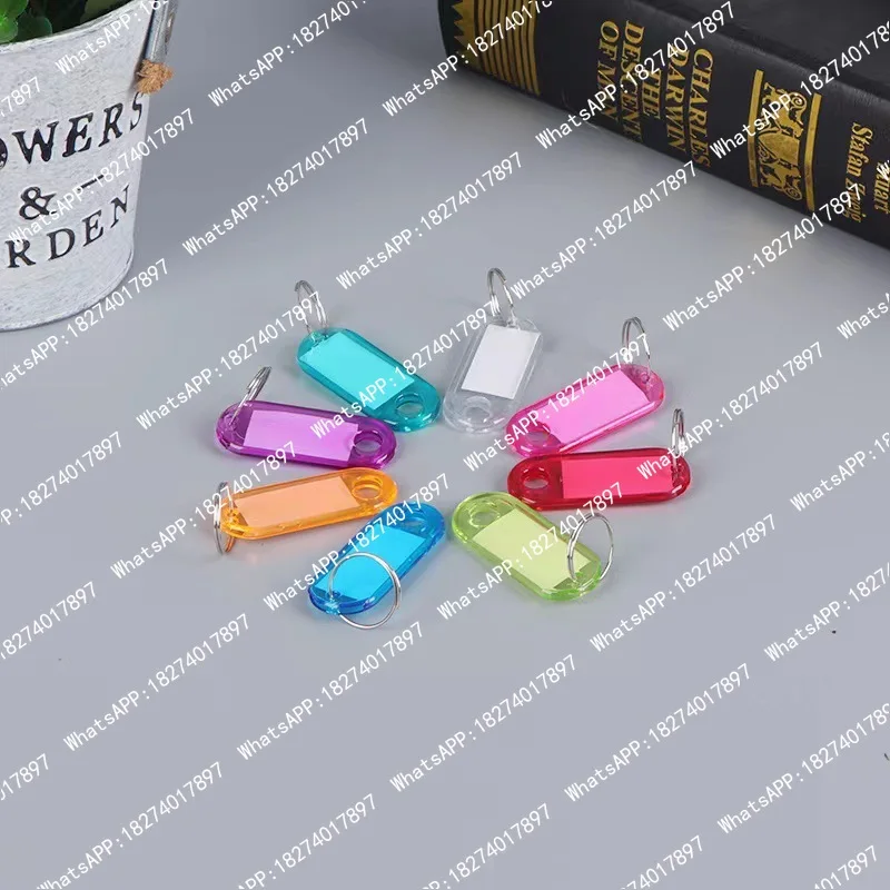 100pcs Transparent Colorful Keychains Split Ring Plastic Key Tags Pendant Taggable Number Name Label Keyring Sign