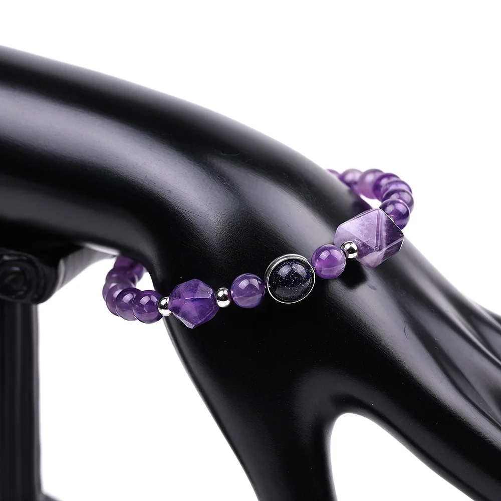 Wholesale Faceted Stone Amethyst Gemstone Energy Bracelet Pyramid Shaped Bracelet for Women Men