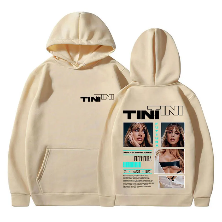 ألبوم جولة المغني TINI STOESSEL Fectura 2025 مع قلنسوة للجنسين الهيب هوب القوطية كم طويل البلوز روك المتضخم الصوف هودي #6