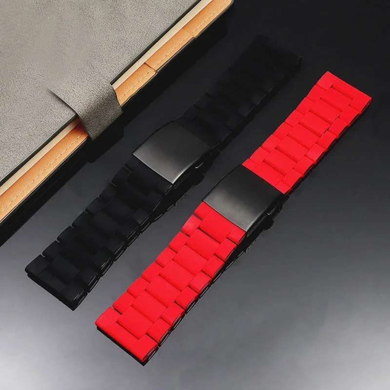 Silicone Stainless Steel Watchband for Diesel Watch Strap DZ7396 DZ7370 DZ4289 DZ7070 DZ7395 Men Rubber Waterproof Bracelet 28mm