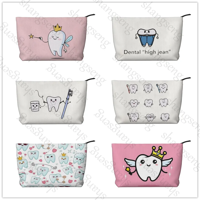 

Cartoon cute teeth Corduroy cosmetic bag portable travel toiletries bag, beauty makeup skin care sundries storage bag