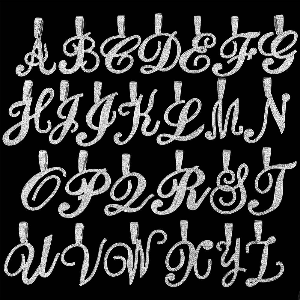 Flatfoosie Iced Out A-Z Cursive Letter Crystal Chain Necklace For Women Bling Rhinestone Initial Choker Necklace Hip Hop Jewelry